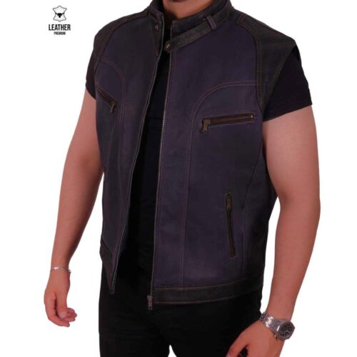 Gilet en cuir Bleu Vachette