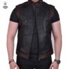 Gilet en cuir noir épaules marron
