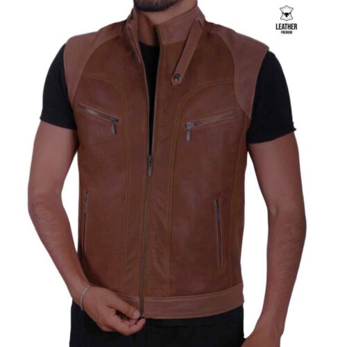 Gilet en cuir beige pour hommes