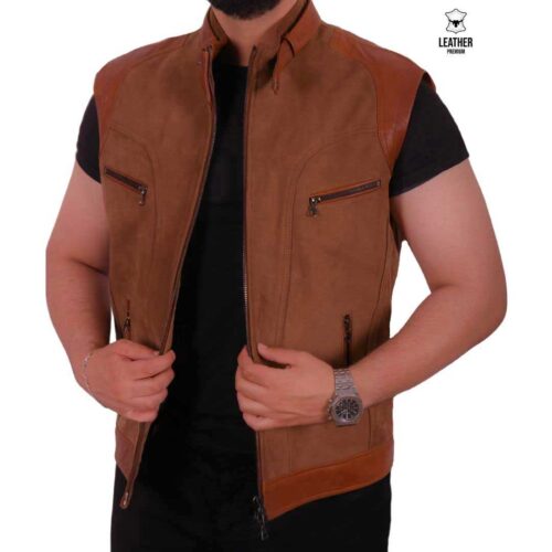 Gilet en cuir Tabac NUBUCK  -789-