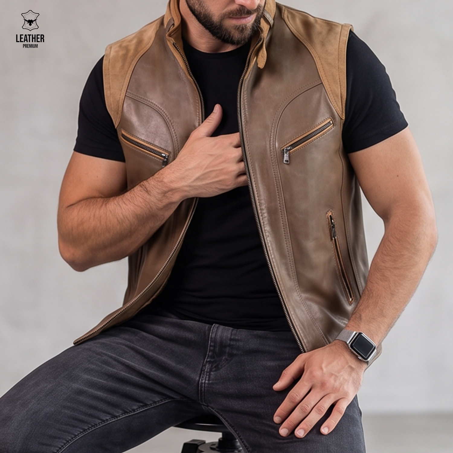 Gilet en cuir lokrpoort pour Hommes 2 efezfzef