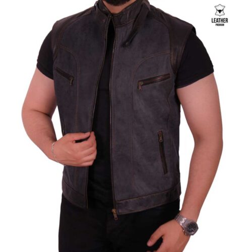 Gilet en cuir gris pour Hommes