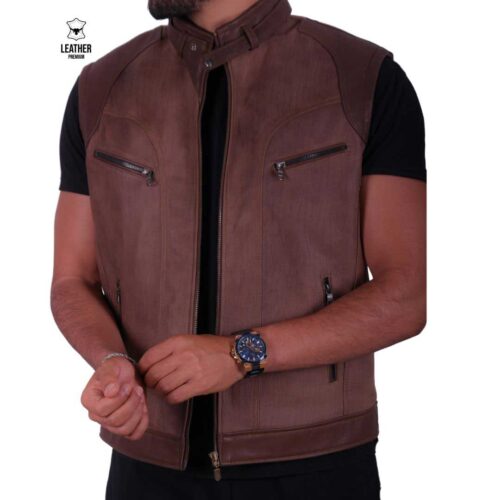 Gilet en cuir Beige pour Hommes -Tony -