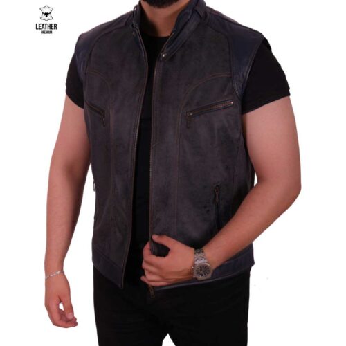 Gilet en cuir Gris ref : 2153