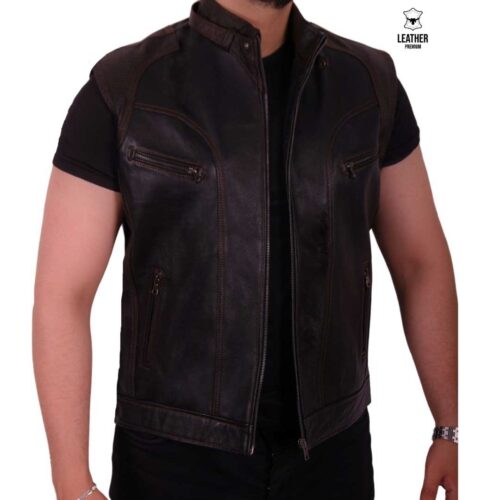Gilet en cuir noir ref : car203