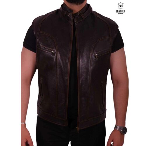 Gilet en cuir Marron -446-