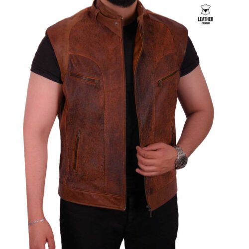 Gilet en cuir tabac -vintage- 213
