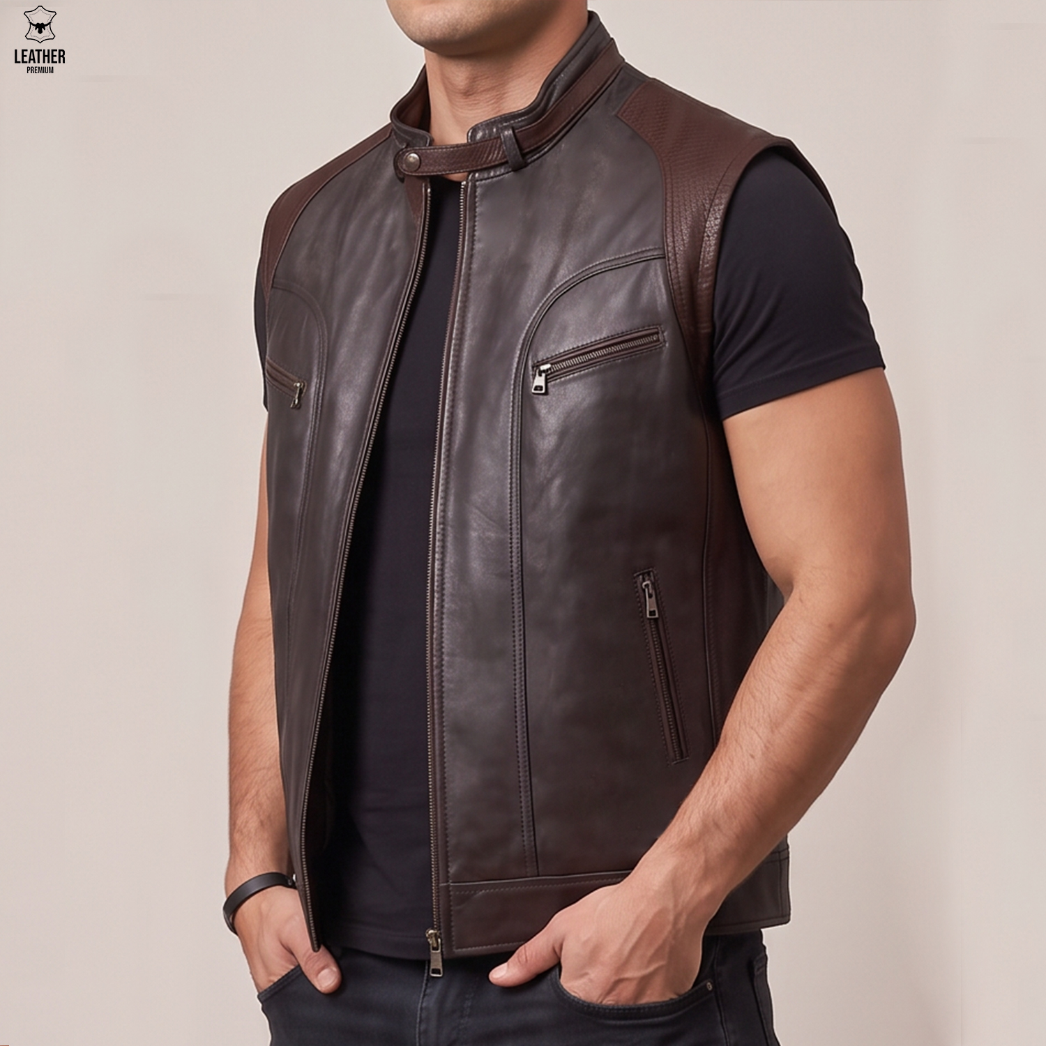 Gilet en cuir Marron pour Hommes 213 2 rzgzegzfg