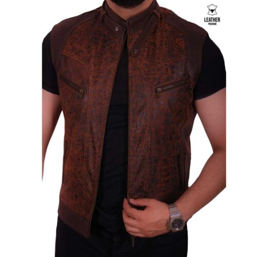 Gilet en cuir tabac vintage - 214 -