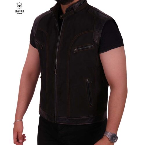 Gilet en cuir noir -Nubuck-