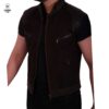 Gilet en cuir Marron foncé -Daim-