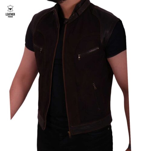 Gilet en cuir Marron foncé -Daim-