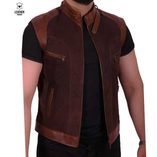 Gilet en cuir Marron -Daim-