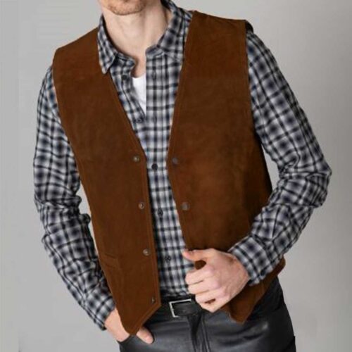 Gilet en cuir Daim Marron ref : 257