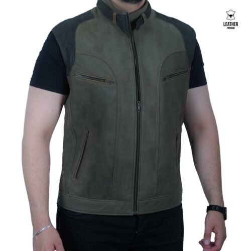 Gilet en cuir Vert pour Hommes