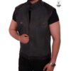 Gilet en cuir Gris épaules Noir pour Hommes
