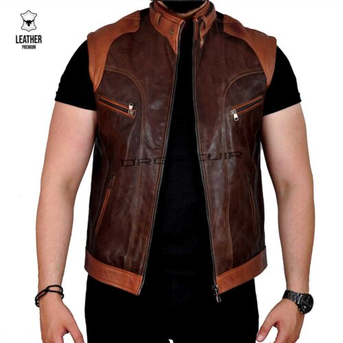 Gilet en cuir Marron -494-