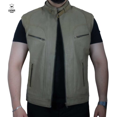 Gilet en cuir olive vintage ref : vin694