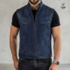 Gilet en cuir Bleu Daim pour Homme REF : BD5005