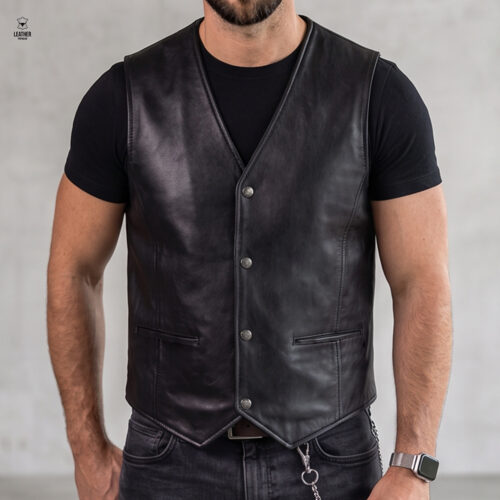 Gilet en cuir Noir Havane 6 qedqdqsd