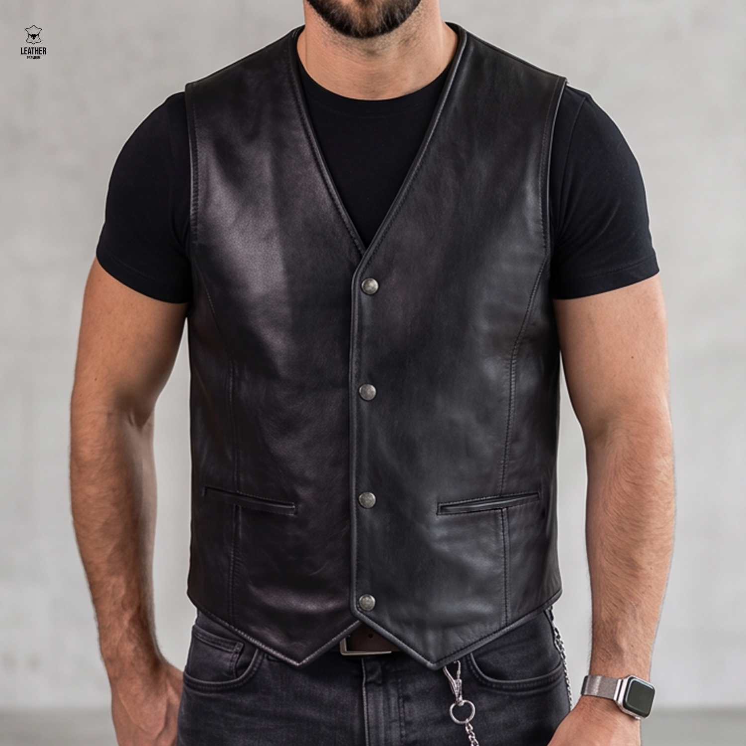 Gilet en cuir Noir Havane 3 qedqdqsd
