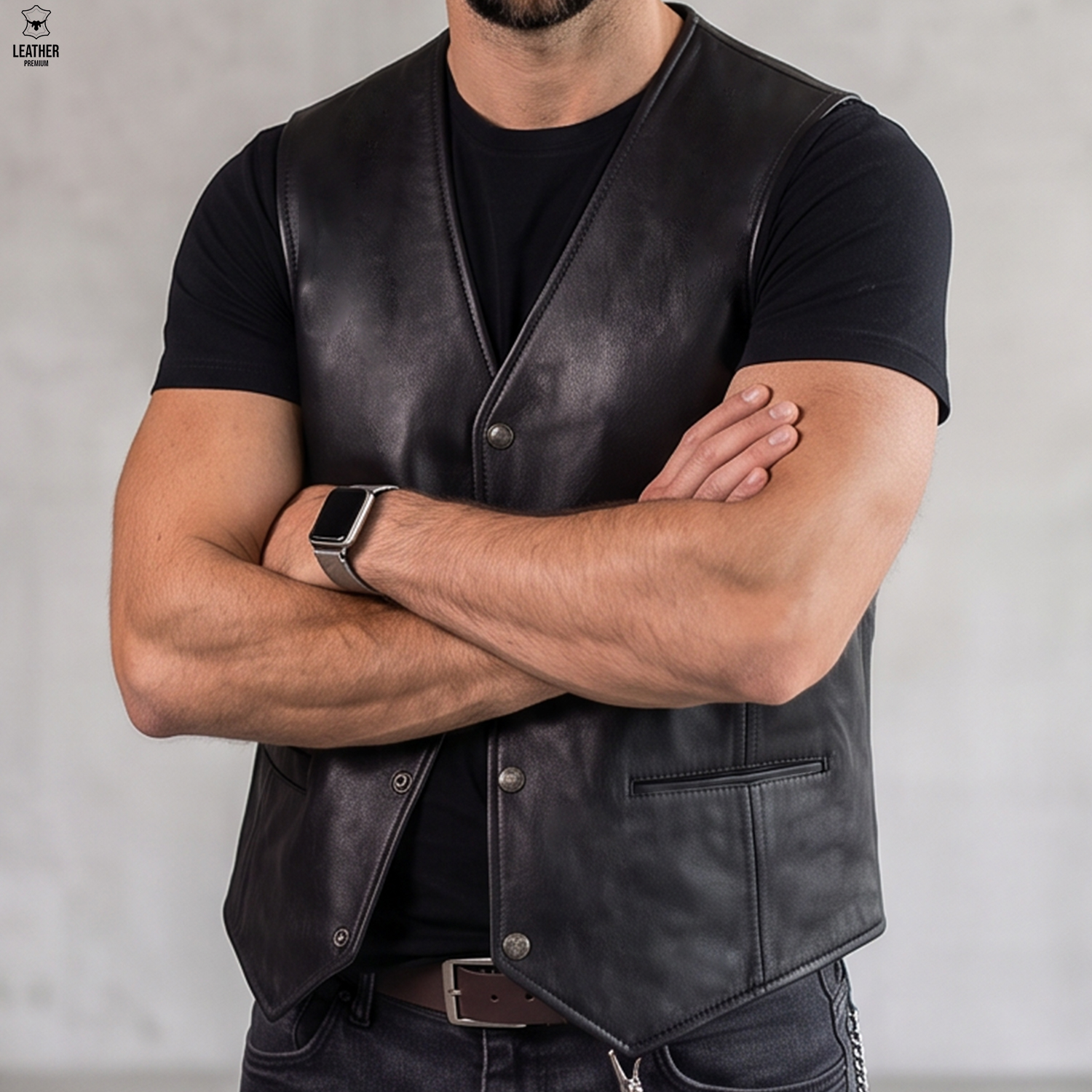 Gilet en cuir Noir Havane 4 qeqdqsdqs