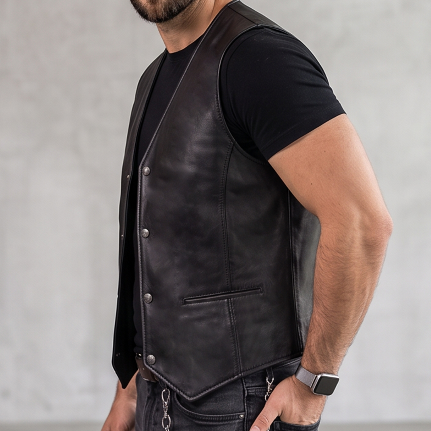 Gilet en cuir Noir Havane 2 qsdqsdqs 5