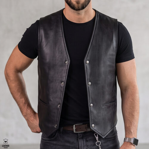 Gilet en cuir Noir Havane