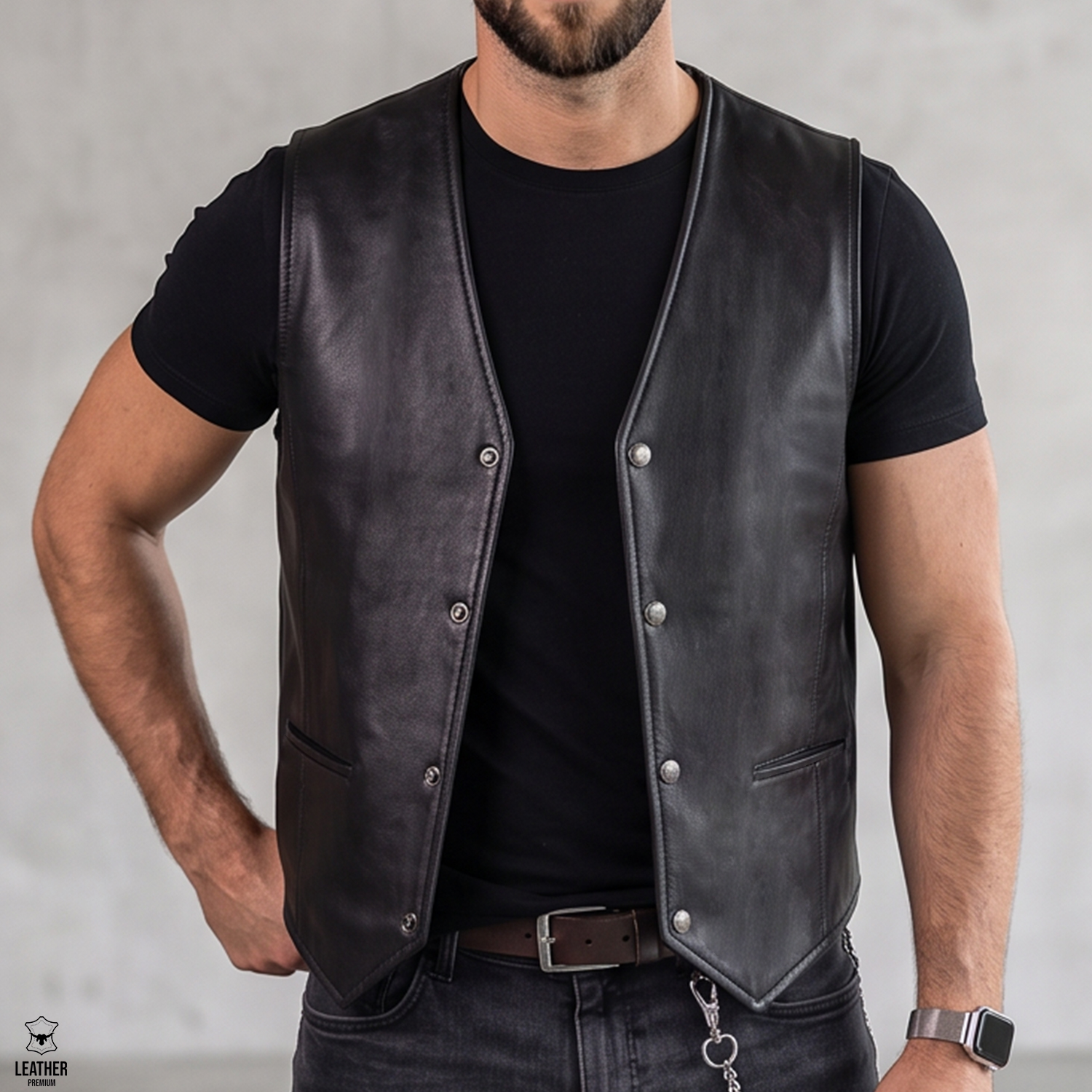 Gilet en cuir Noir Havane 1 qsdqsdqsd 2