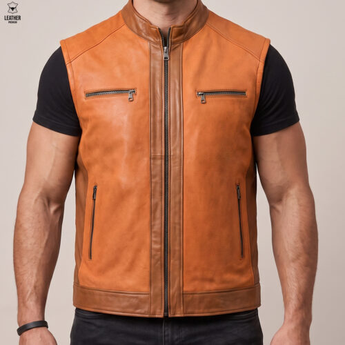 Gilet en cuir Tabac vintage pour Hommes 778
