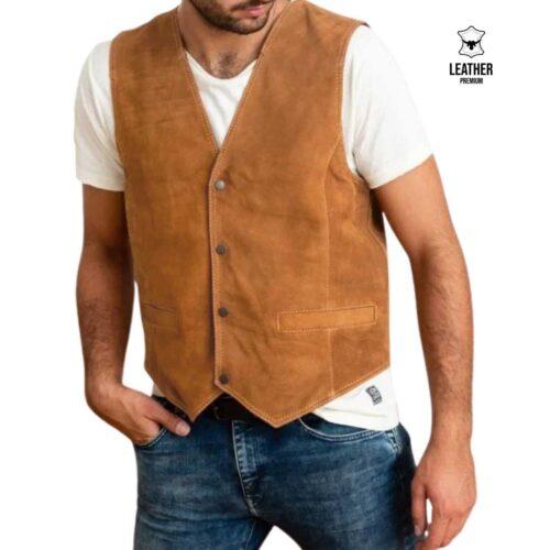 Gilet en cuir Daim Tabac ref : 256