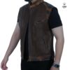 Gilet en cuir Marron -Épaules Tiger-