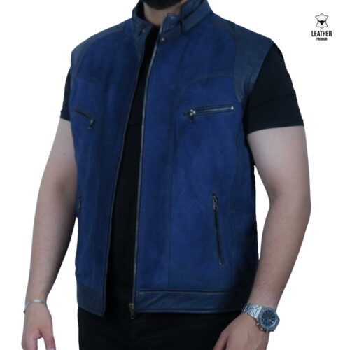 Gilet en cuir Bleu Daim 35