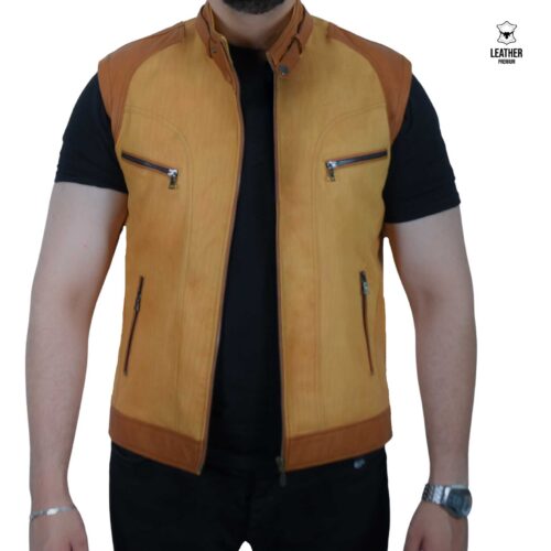 Gilet en cuir tabac Havane