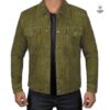 Chemise en cuir daim pour homme Olive, style casual, coupe ajustée, façon veste