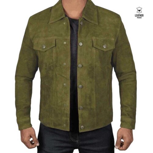 Chemise en cuir daim pour homme Olive, style casual, coupe ajustée, façon veste