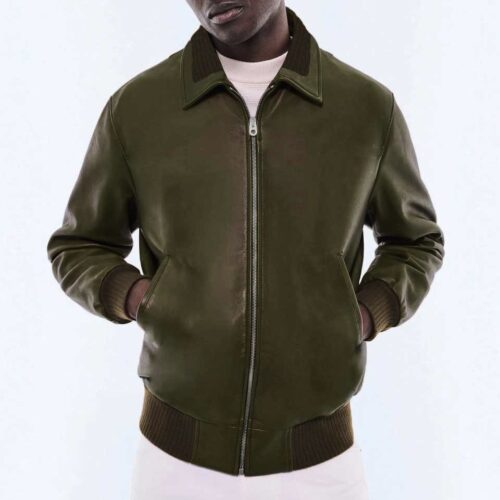 Pilote en cuir vert olive pour Hommes Vachette REF : neg606