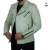 Perfecto en cuir Croco Écru jade pâle pour Hommes