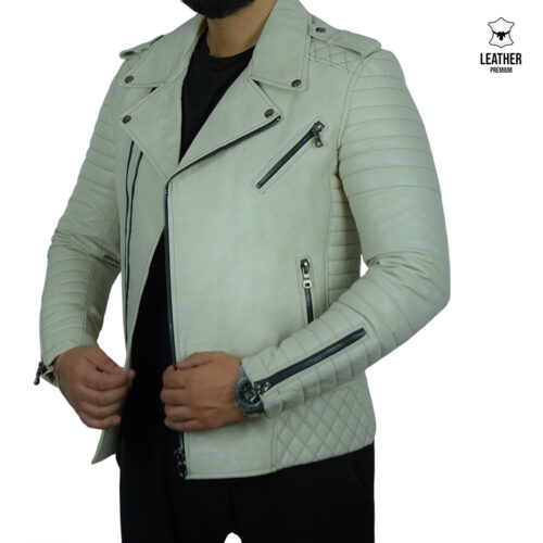Perfecto en cuir Croco Écru jade pâle pour Hommes