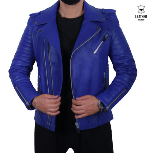 Perfecto en cuir Bleu Vachette -Bleu indigo-