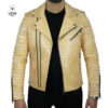 Perfecto en cuir Croco Beige pour Hommes -champagne-