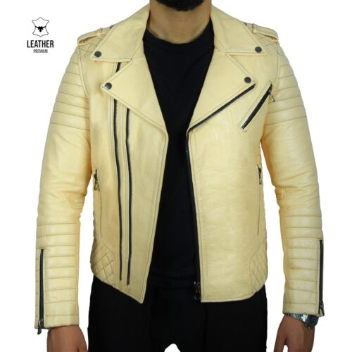 Perfecto en cuir Croco Beige pour Hommes -champagne-