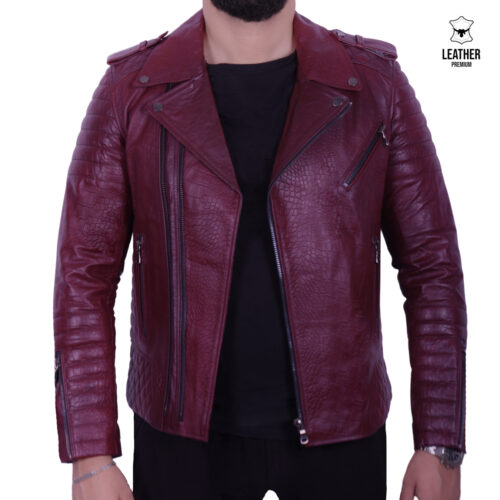 Perfecto en cuir Croco pour Hommes Bordeau 4823