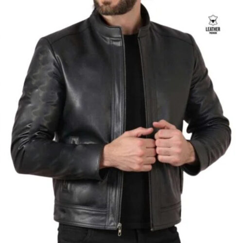 Blouson en cuir NOir pour Hommes