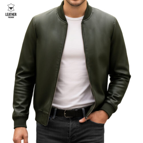 Pilote en cuir vachette -Olive- pour Hommes