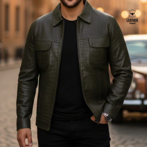 Daytona en cuir Olive pour Hommes -Croco-