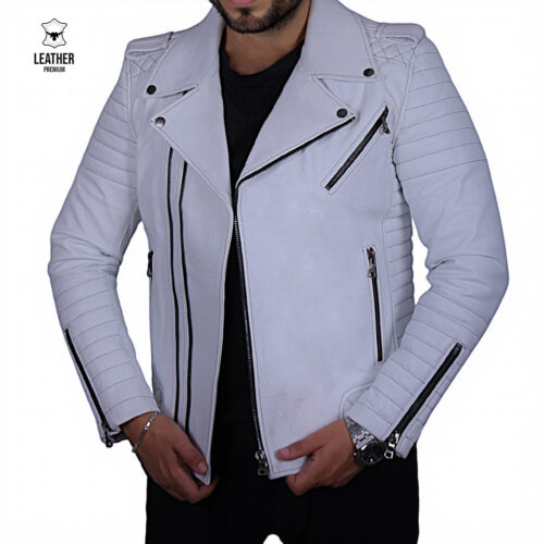 Perfecto en cuir Blanc Croco Albâtre