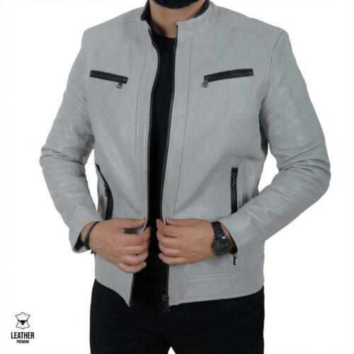 Blouson en cuir Gris pour Hommes -grisâtre-