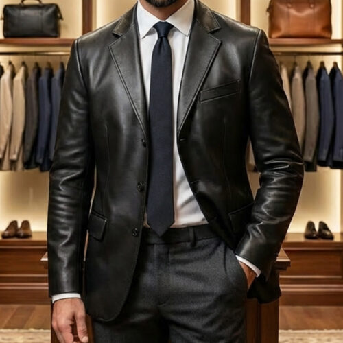 Blazer noir en cuir véritable REF : 5201