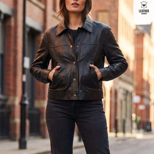 Jacket en cuir Noir à col classique -Vixen- 7 qdqsdq